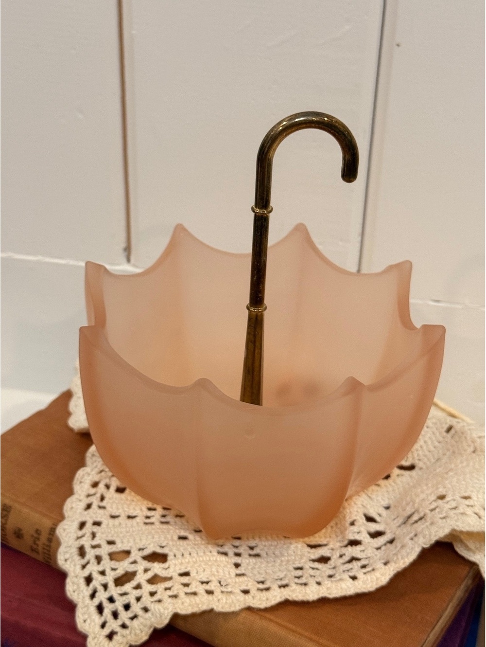 Vintage Fenton Art Glass Pink Umbrella Dish